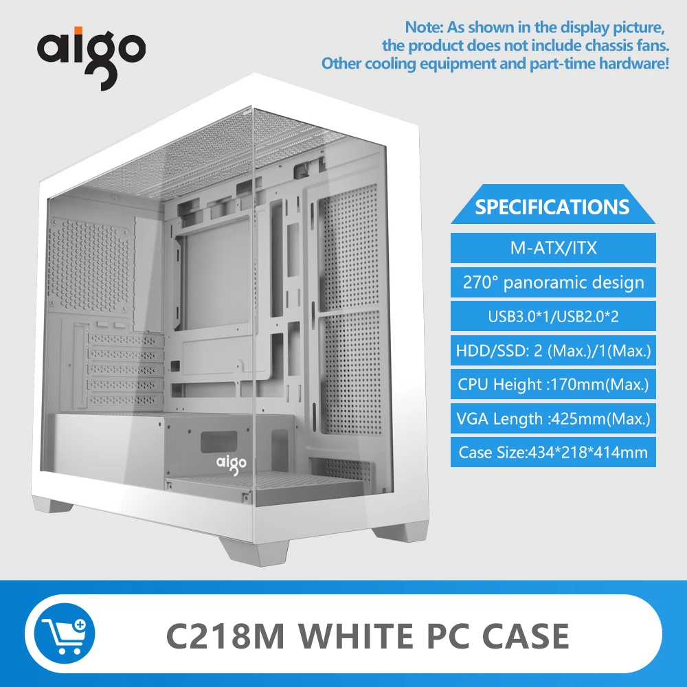 Aigo PC Case M-ATX/ITX Game PC Desktop Case Supports 360mm Water