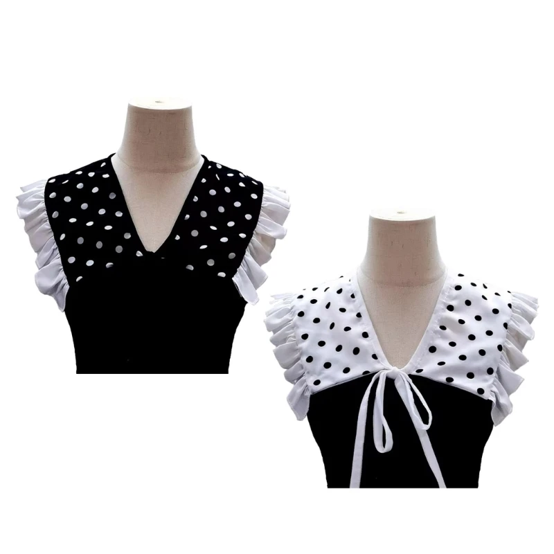 Ruffled Collar Girls Frilled Clothes Accessiory Peterpan Half Shirt Collar with Dots Traditional Large Lapel Shawl