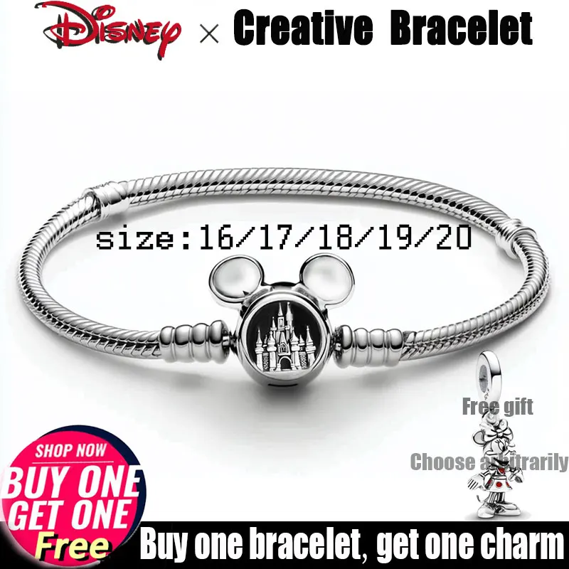 

Браслет Disney с замком из стерлингового серебра 925 пробы, милый браслет в форме головы Микки, оригинальный браслет для женщин и девочек, роскошные ювелирные изделия, подарок