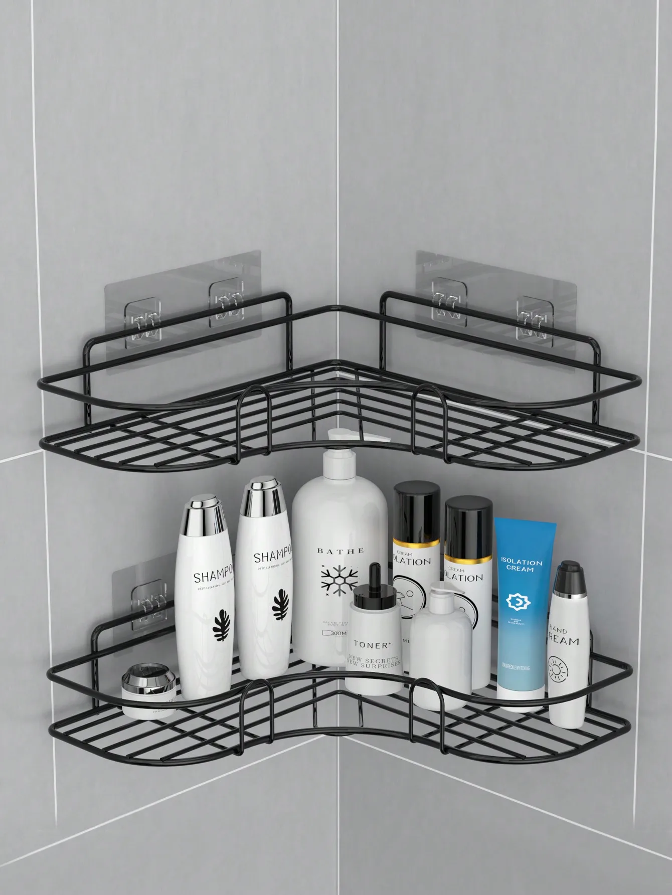 

[1pc] No-Drill Triangle Shelving Unit, Iron Art Storage Rack, Wall Mounted For Bathroom,Kitchen,Toilet