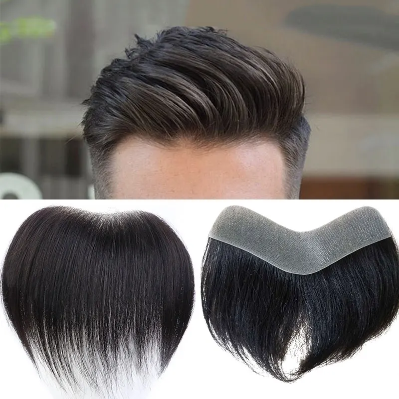 

Оптовая дешевая 100% Remy Human Hair Bang Injected Replacement System Black Piece Thin Pu Front v Loop Skin Toupee для мужчин