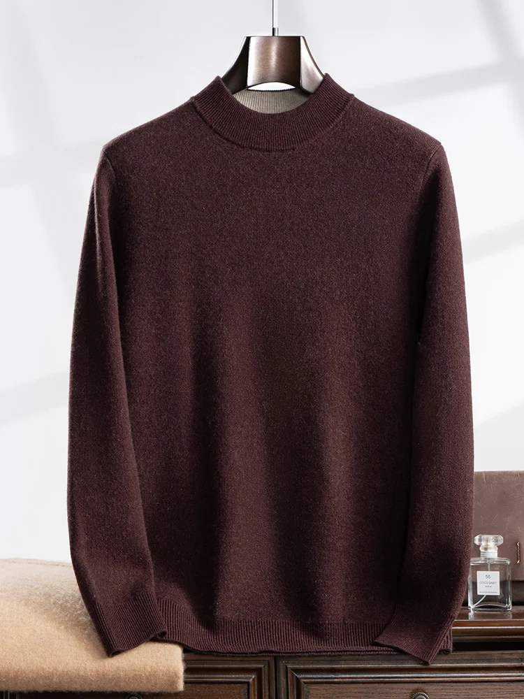 

High Quality Men 100% Cashmere Sweater Autumn Winter Mock Neck Long Sleeve Pullover Smart Casual Thick Warm Cashmere Knitwear