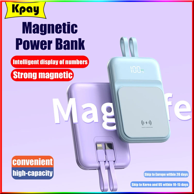 

10000mAh With Cable Macsafe Power Bank Magnetic Wireless Powerbank For iphone Xiaomi Portable External Auxiliary Spare Battery