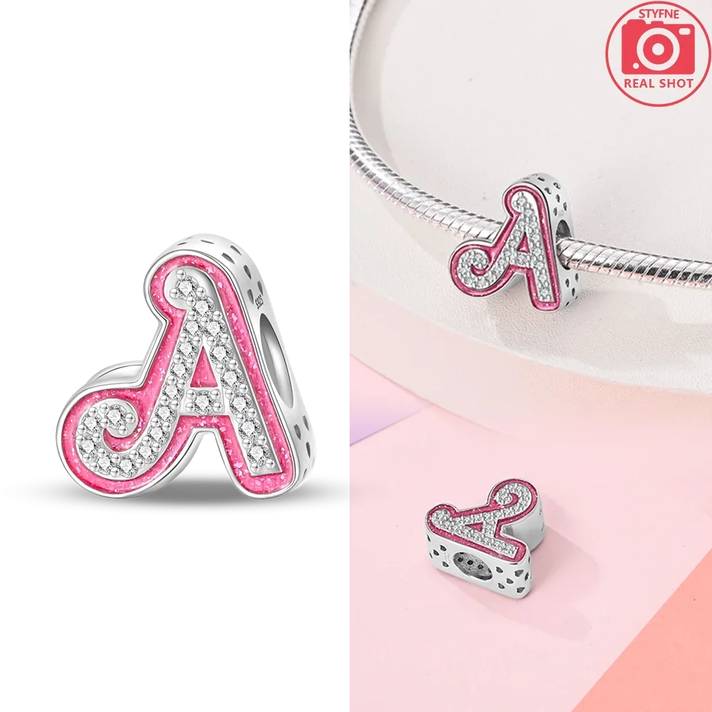 الأصلي الأبيض الزركون روز على شكل S925 الفضة رسالة القلب الوردي تصميم الخرز سحر صالح سوار المرأة Diy بها بنفسك غرامة هدية الإكسسوار #3