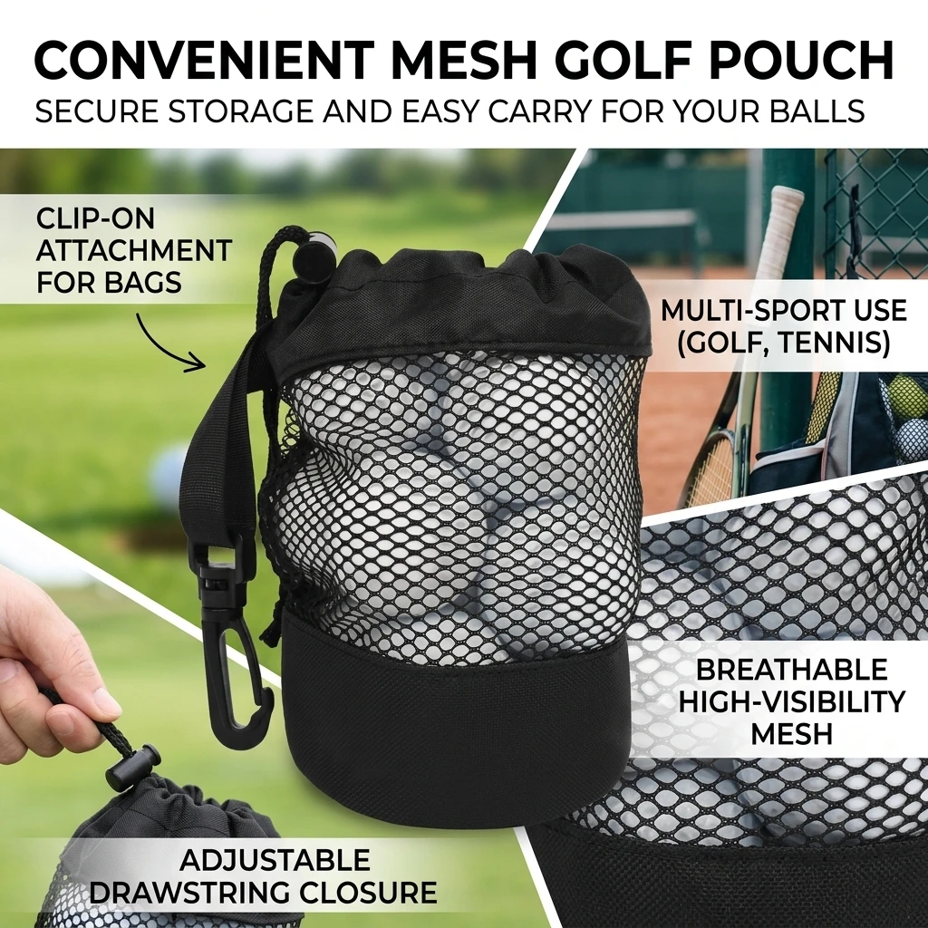 ゴルフボール収納ネットバッグ シングル巾着開閉 軽量 通気性 - Golf Equipment Drawing のレビューと価格