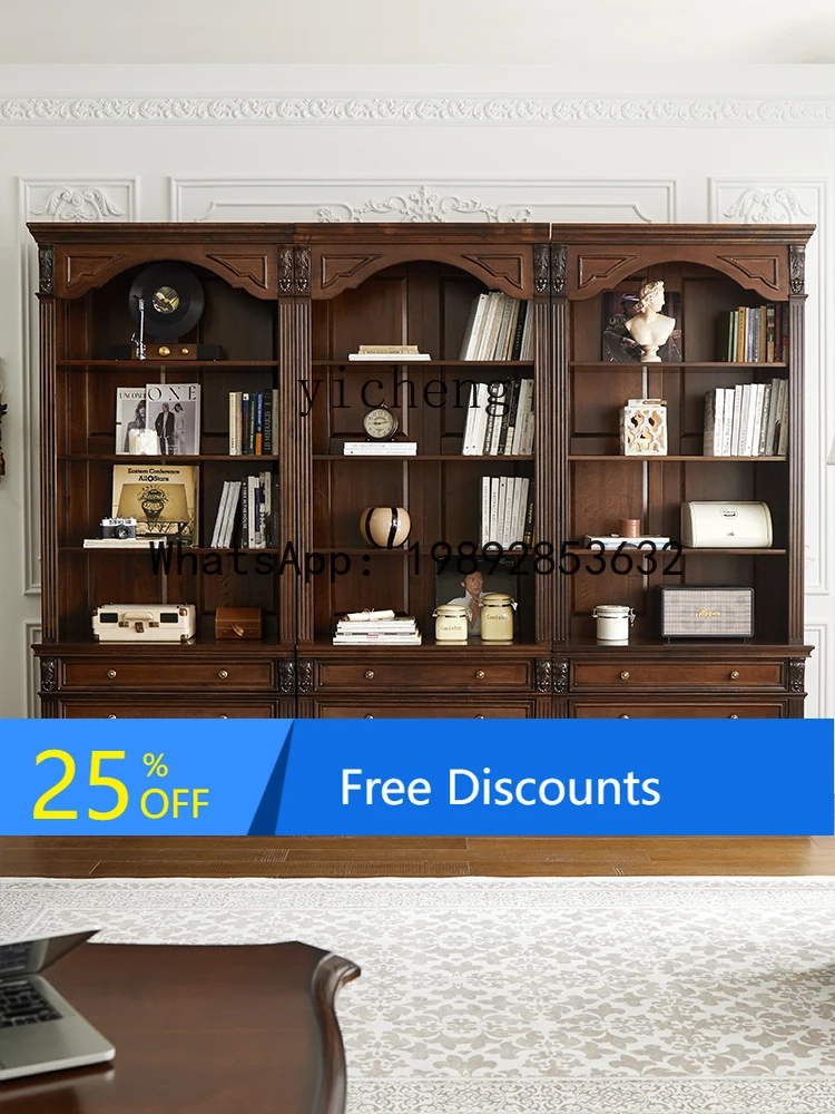 AA  bookcase villa pure solid wood wine cabinet  decoration retro study furniture combination