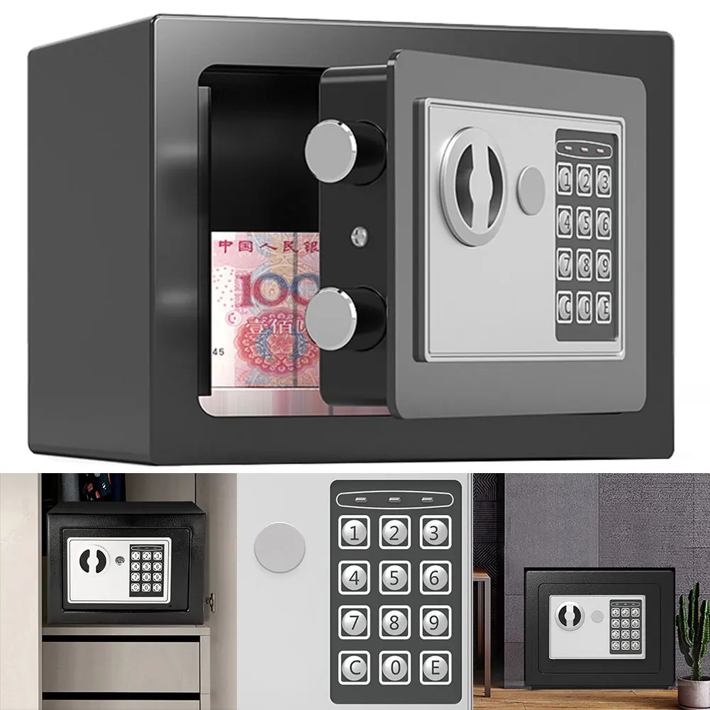Electronic Box with Keys Household Money Bank Lockable Password Box Steel for Store Money Jewelry Document