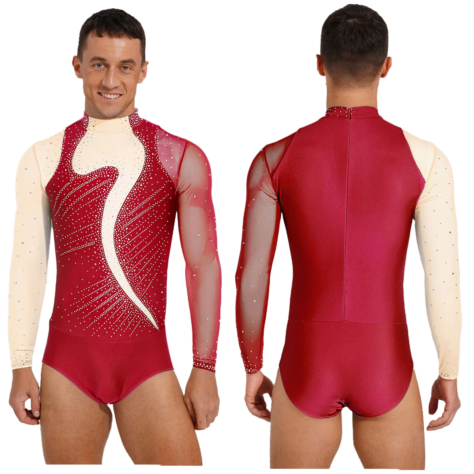

Gentry Men Figure Skating Ballet Modern Dance Performance Costume Lyrical Shiny Rhinestone Acrobatics Dance Competitions Leotard