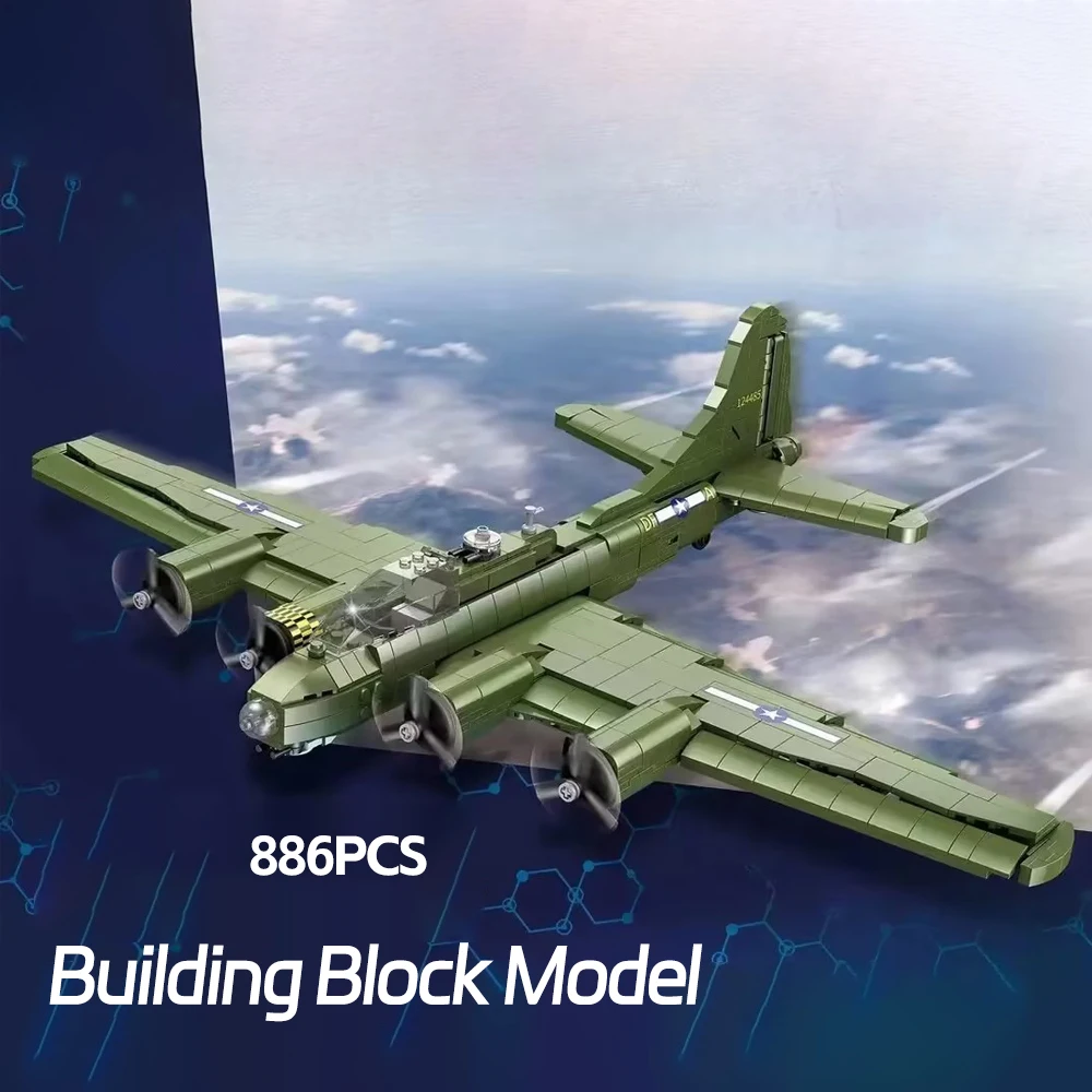 WW2 Military Aircraft Building Bricks B-17 Bomber Model Airplane Block Kids DIY Self-assembly Plane Series Creative Bricks Gift