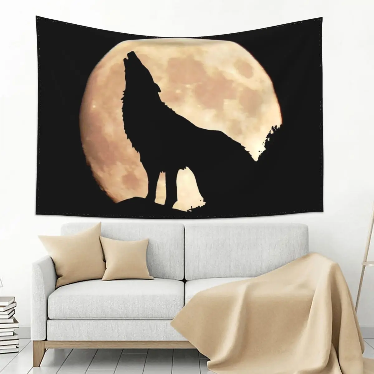 

Wolf on moon real Tapestry