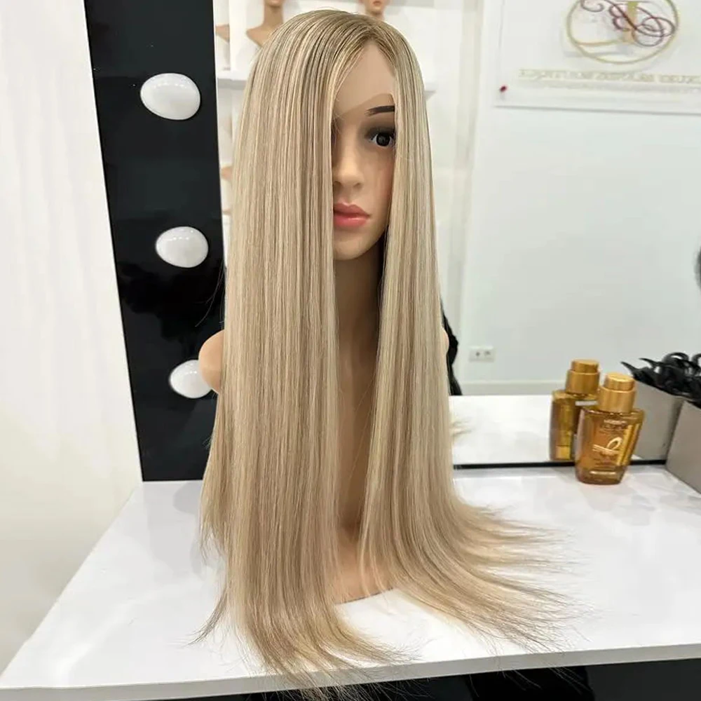 Peluca recta de pelo Natural europeo, alta calidad, rubia fresca, reflejos Balayage, encaje completo, HD 13x6, encaje frontal superior, 180%