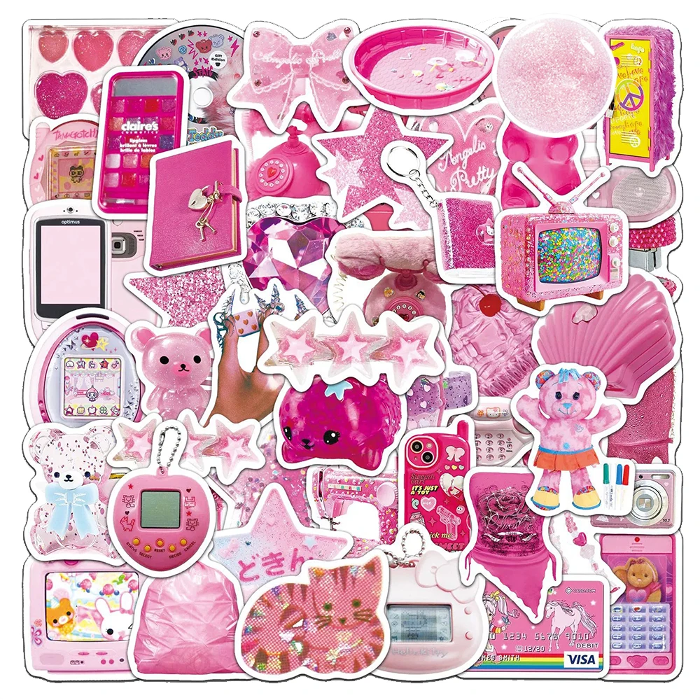 

10/30/50pcs Ins Style Pink Y2K Girls Stickers Cute Aesthetic Decals Decoration DIY Suitcase Phone Notebook Graffiti Sticker Pack