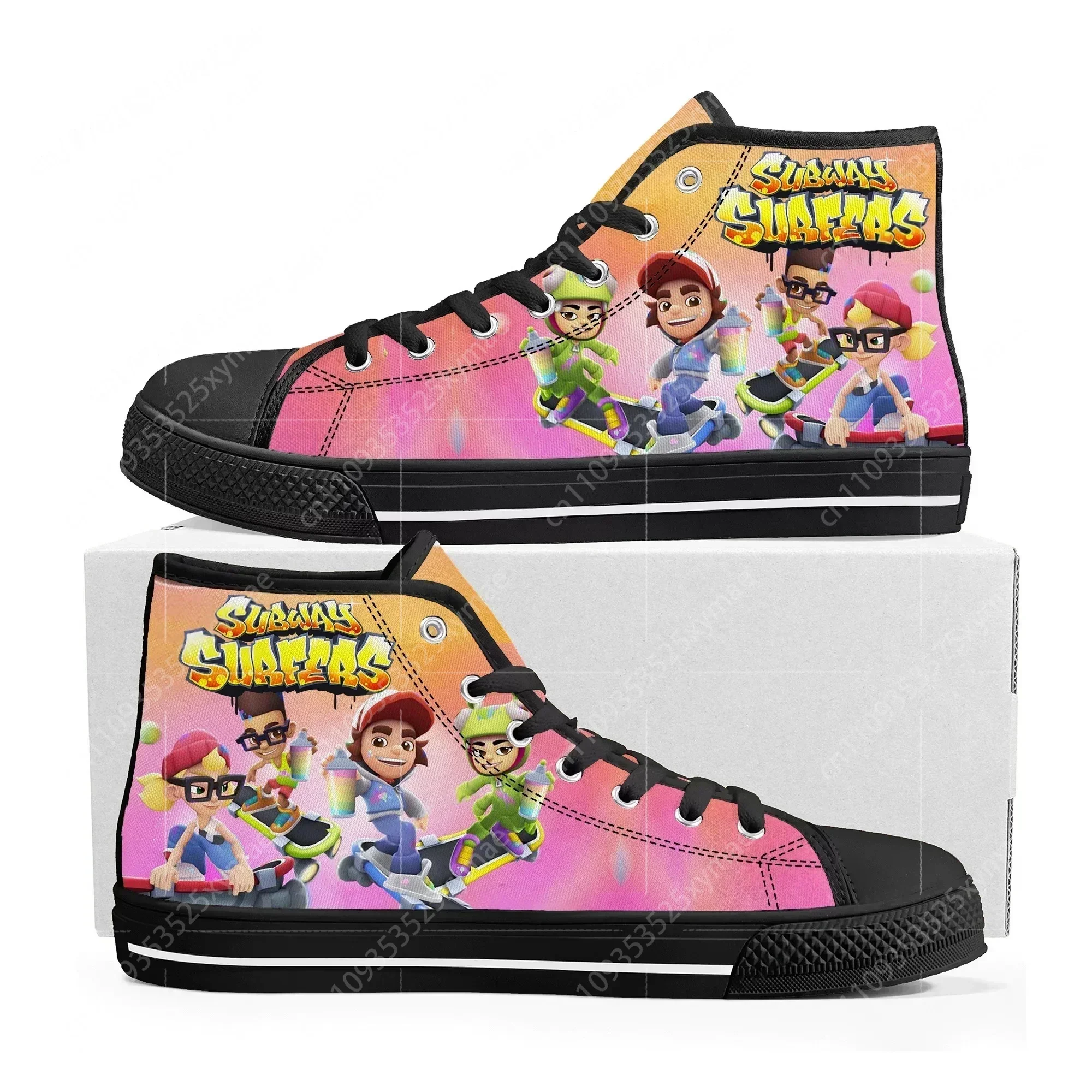 

Высокие кроссовки в стиле аниме и мультфильмов Subway Surfers для мужчин, женщин и подростков, высококачественные кеды из канваса, индивидуальный дизайн, парная обувь