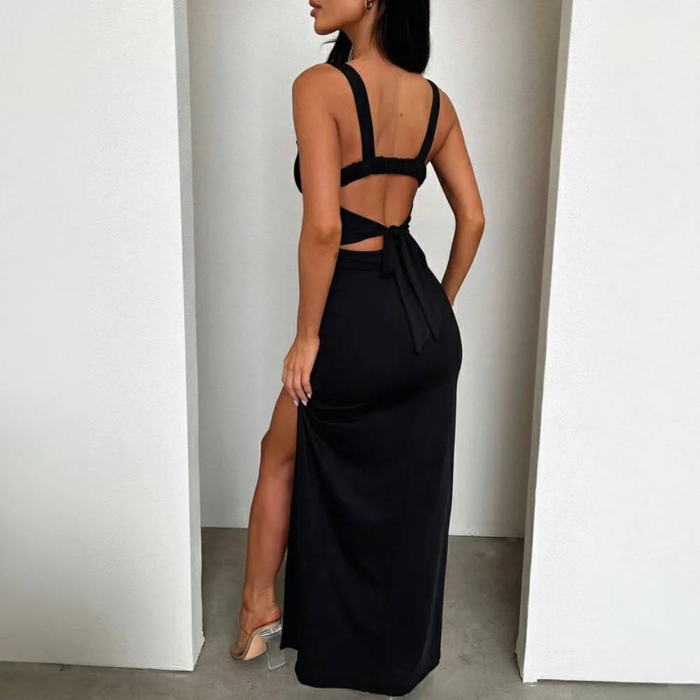 Sexy Dresses for Women 2024 Summer New Fashion Slim Fit Elegant Sleeveless Split Backless Spaghetti Strap Bodycon Maxi Dress