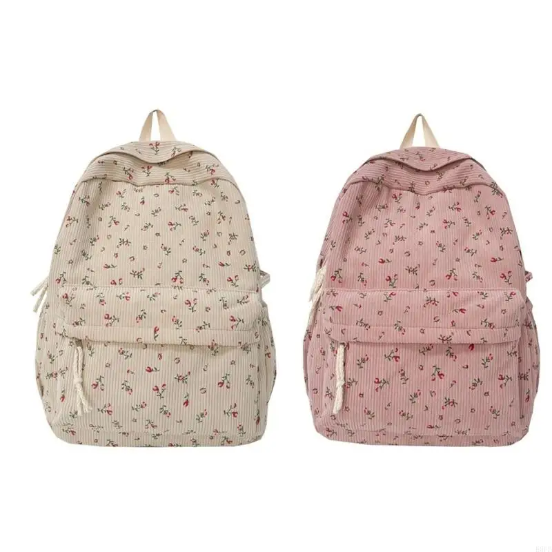 E8FB Student School Bag Flower Print Backpack Teens Large Capacity Laptop Daypacks