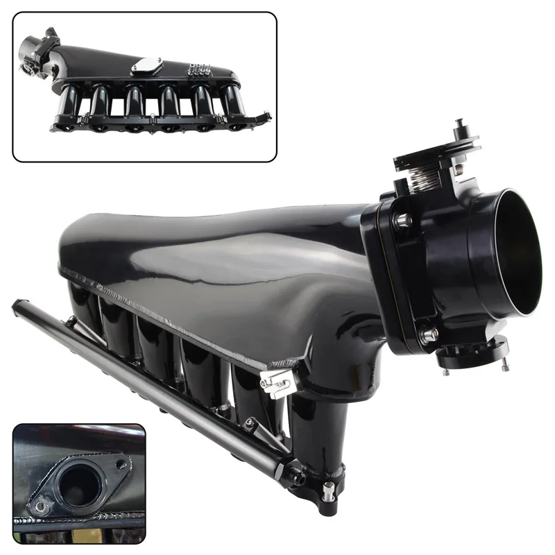 Black/SIlver High-Flow Intake Manifold w/Fuel Rail 90mm Throttle Kit For Toyota Supra Chaser 2JZ-GE