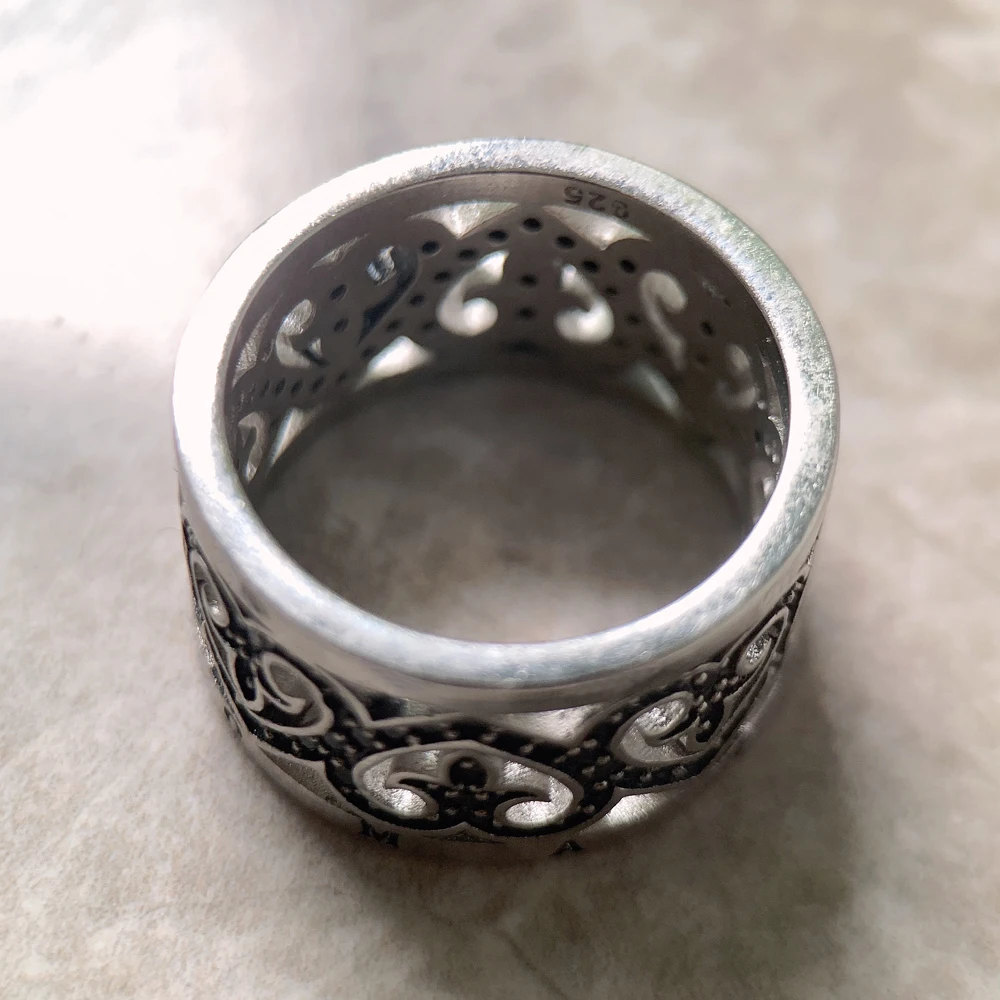 Black Arabesque Hearts Band Ring Europe Style New Fashion Jewerly Gift In 925 Sterling Silver For Women