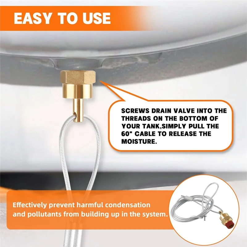 

NEW-5PCS Air Tank Drain Valve Plug Connector With 60Inch Cable, Air Compressor Drain Valve Cable For Semi Trucks