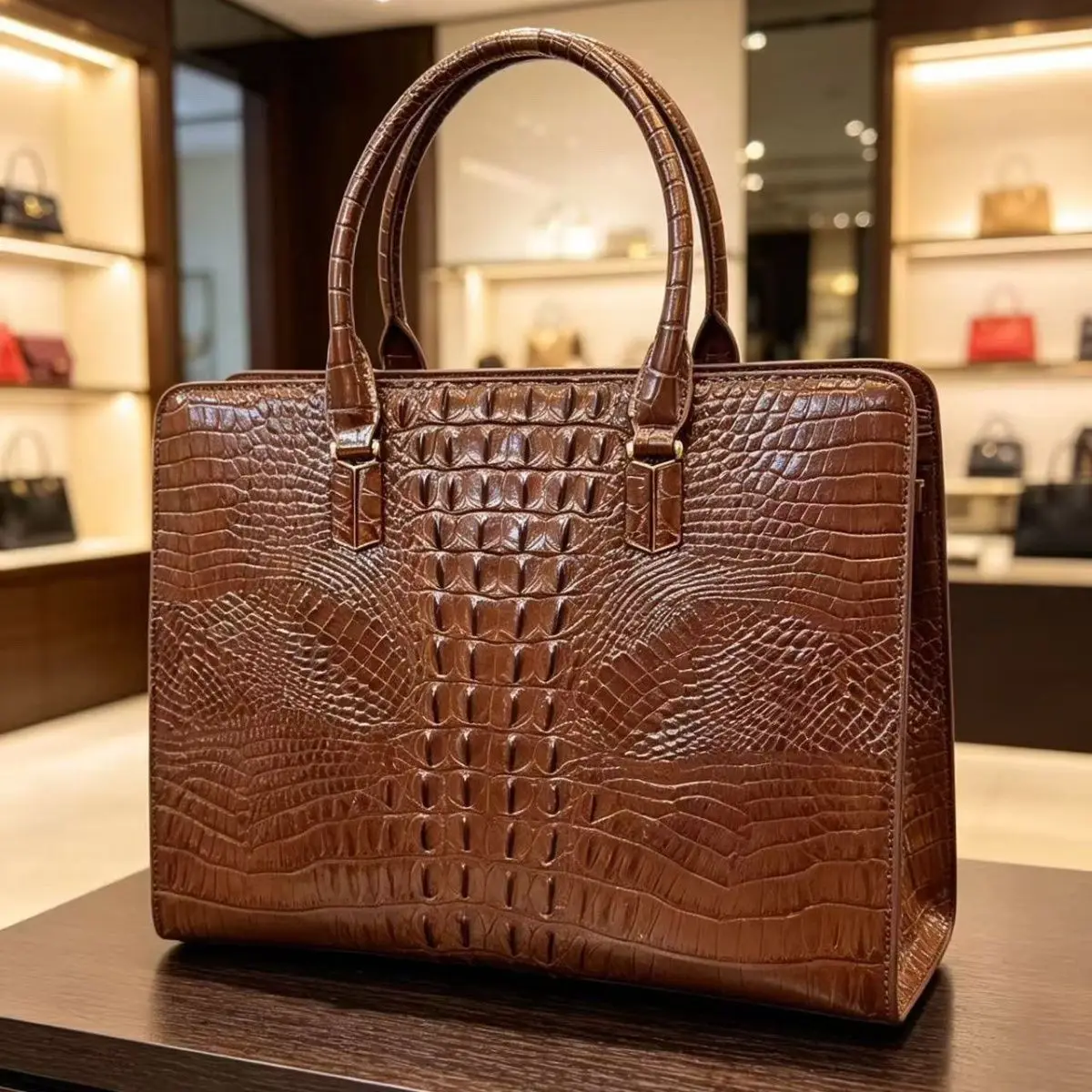 New Luxury Alligator Pattern Cow Genuine Leather Business Men's Briefcase Male Briefcase Shoulder Bags Men Laptop Computer Bag