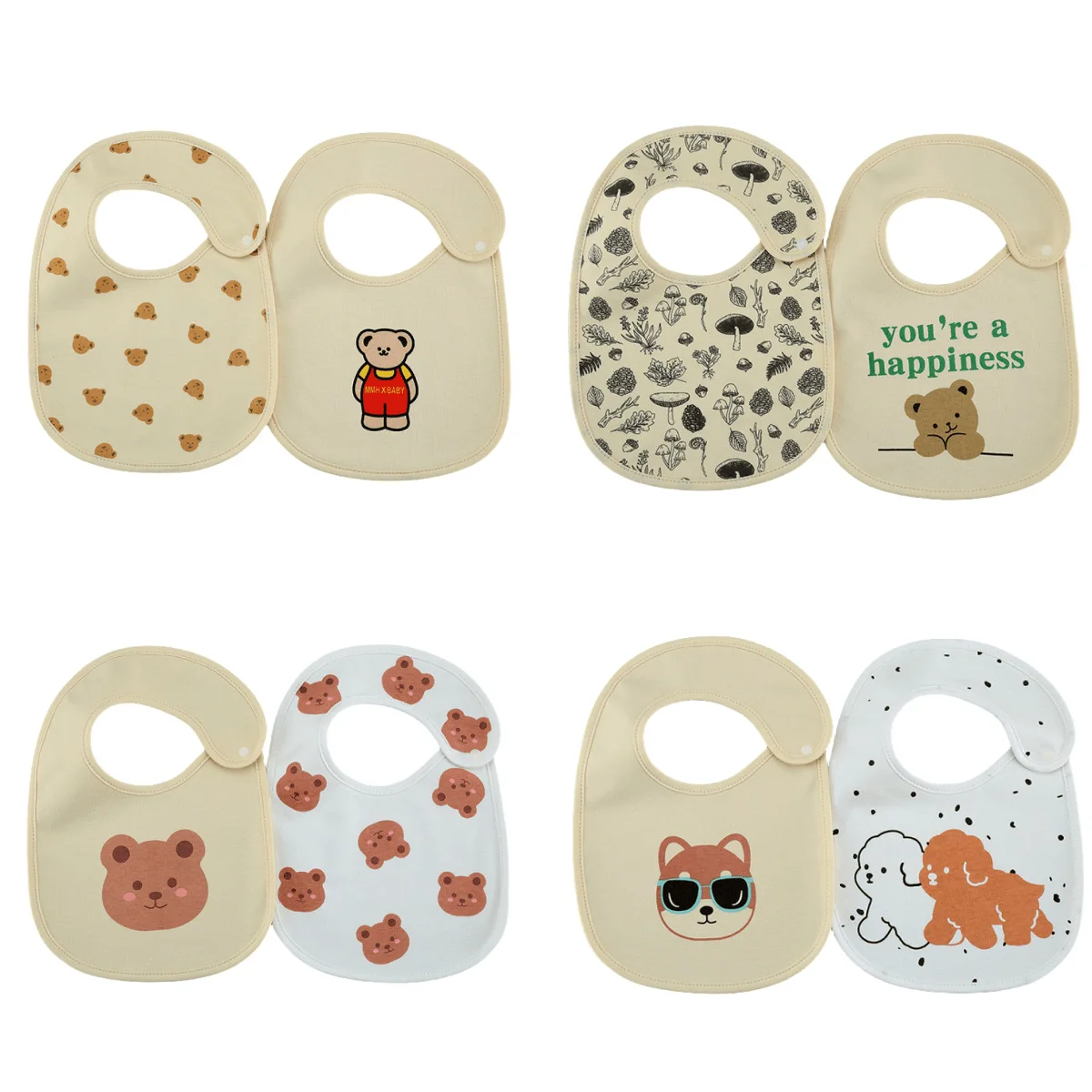 

New 2 pcs/set Baby Waterproof Bibs Infants Cotton Feeding Saliva Towel Newborn Toddler Soft Burp Cloth For Kid Cute Cartoon Bib