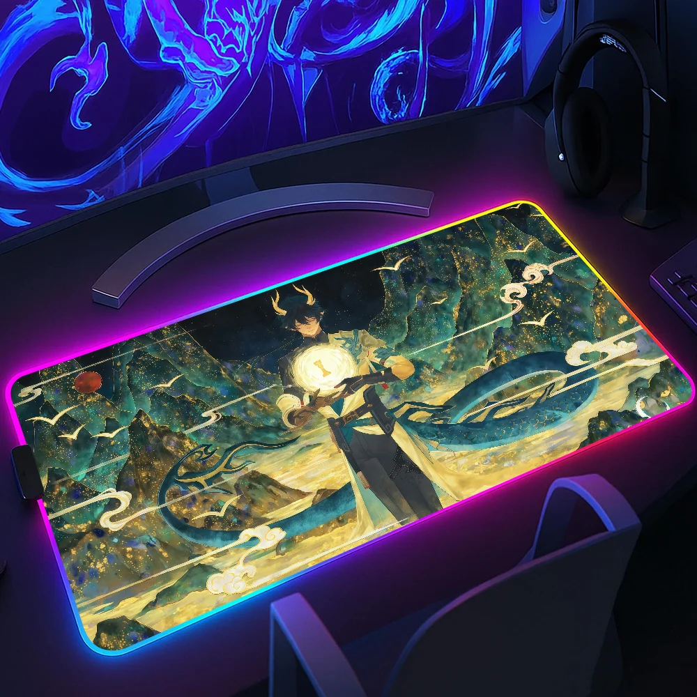 Dan Heng Honkai Star Rail Game s Mouse Pad RGB LED Light Non-Slip Rubber Base Waterproof Office PC Home Desk-Mat USB Large Game