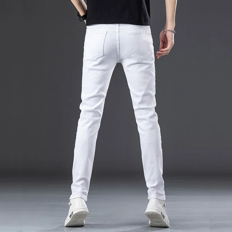 Spring Summer Men\'s White Jeans Fashion Skinny Stretch Casual Thin Denim Pants Comfortable Soft Male Trendy Korean Trousers