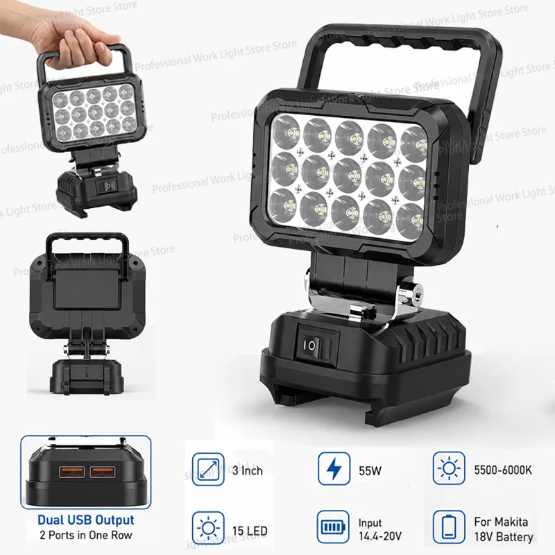 Power Tool Parts for Makita BL1830 18V Lithium Battery LED Work Lights Lamp Hand Lantern Spotlight Camping Emergency Lighting