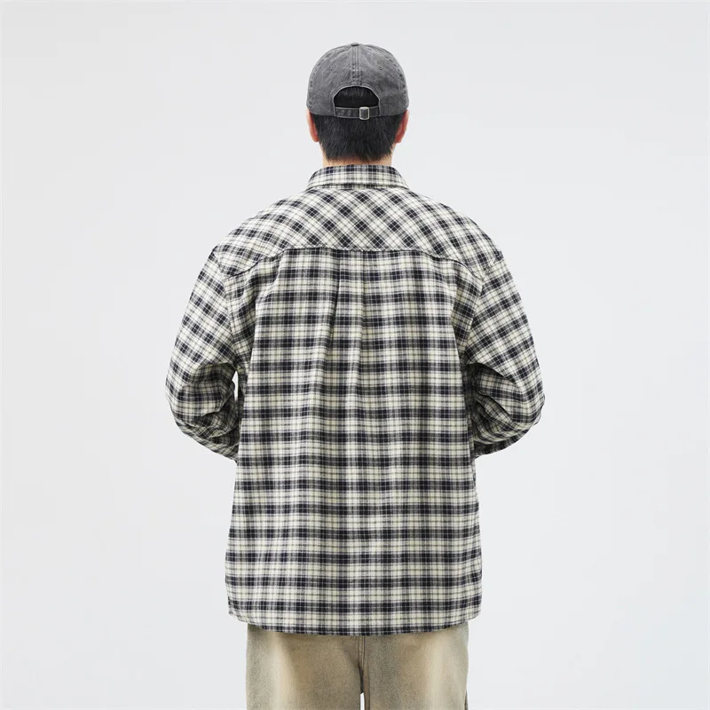 High-quality Pure Cotton Plaid Shirt Men Fashion Loose Casual Plus Size Long Sleeve Shirt Boyfriend Oversize Shirt Coat Cardigan