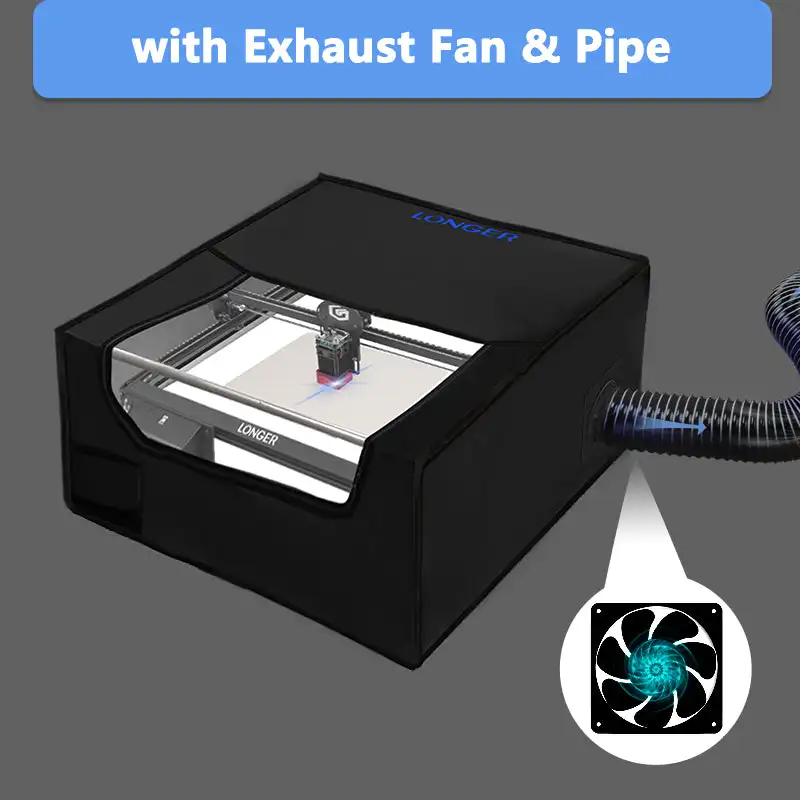 Laser Engraver Shield Enclosure Flame-retardant glass fiber cloth  plus heat insulated silicone coating With Exhaust Fan Pipe