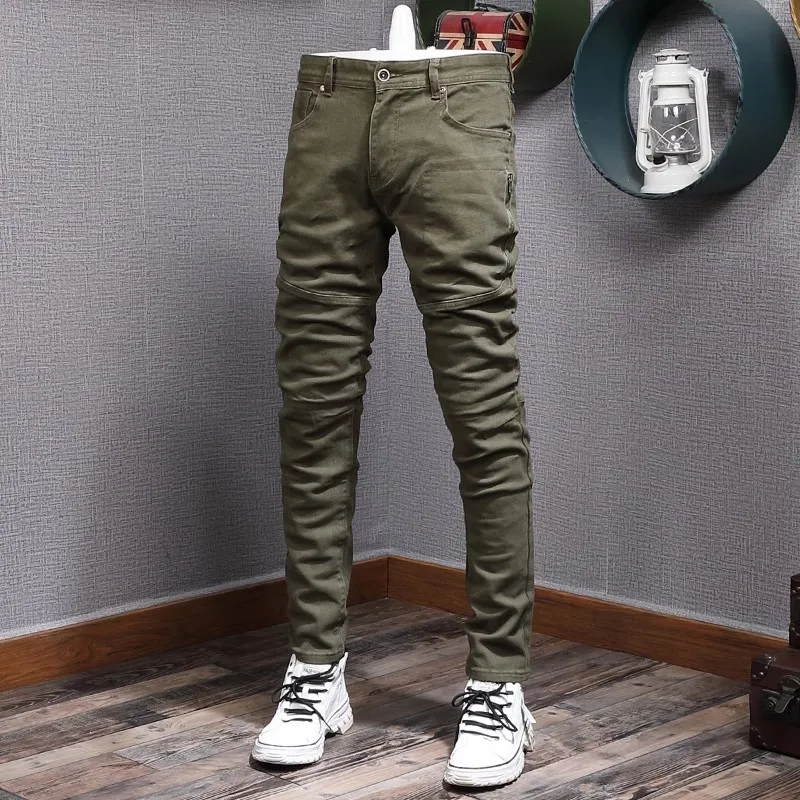Fashion Designer Men Jeans High Quality Black Stretch Slim Fit Vintage Jeans Zipper Spliced Hip Hop Y2K Casual Denim Pants Homme