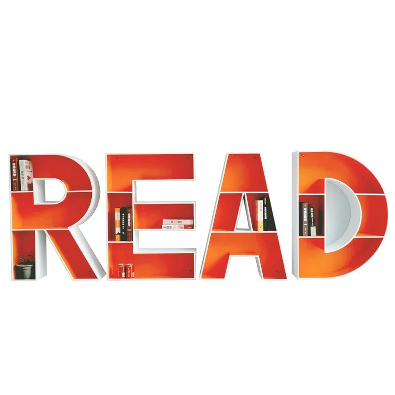

Iron Creative Letter Bookshelf, Personalized Art Bookcase Library Tube Wall Shelf English