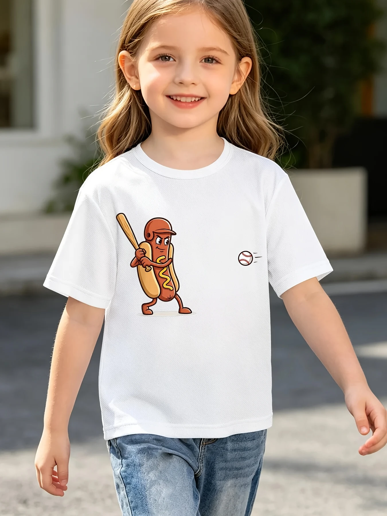 Funny Baseball Hot Dog Character Graphic T Shirt Boys Girls Cute Short Sleeve Tee Family Matching Kids Casual Cotton Tops