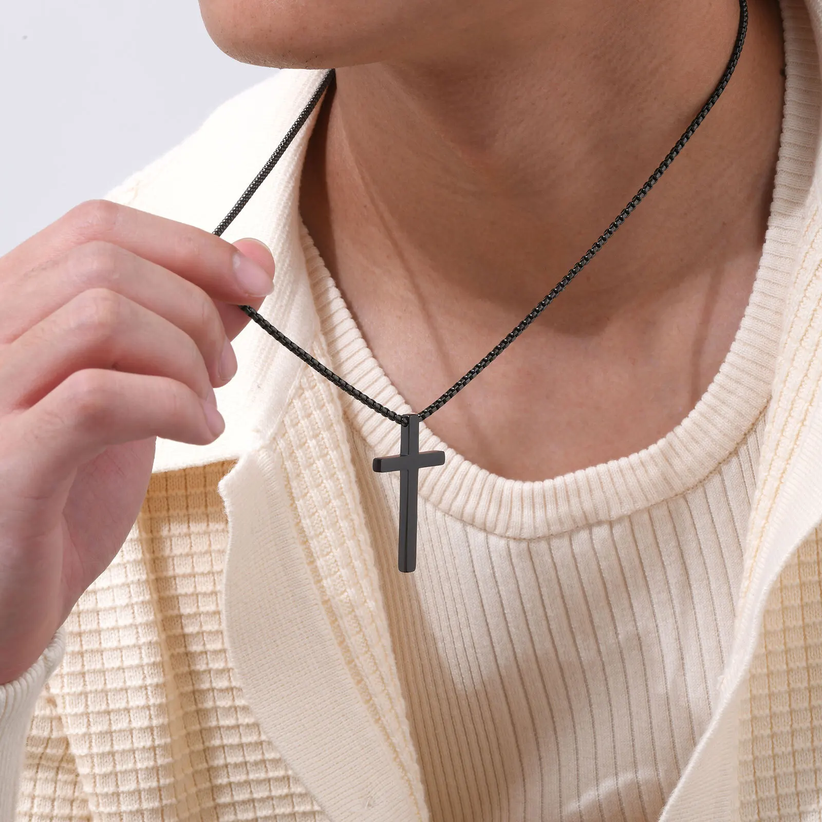 Waterproof Men's Cross Pendant Necklaces,60cm Silver Black Gold Color Christian Pendant,Classic Jewelry Gift for Him - Image 3