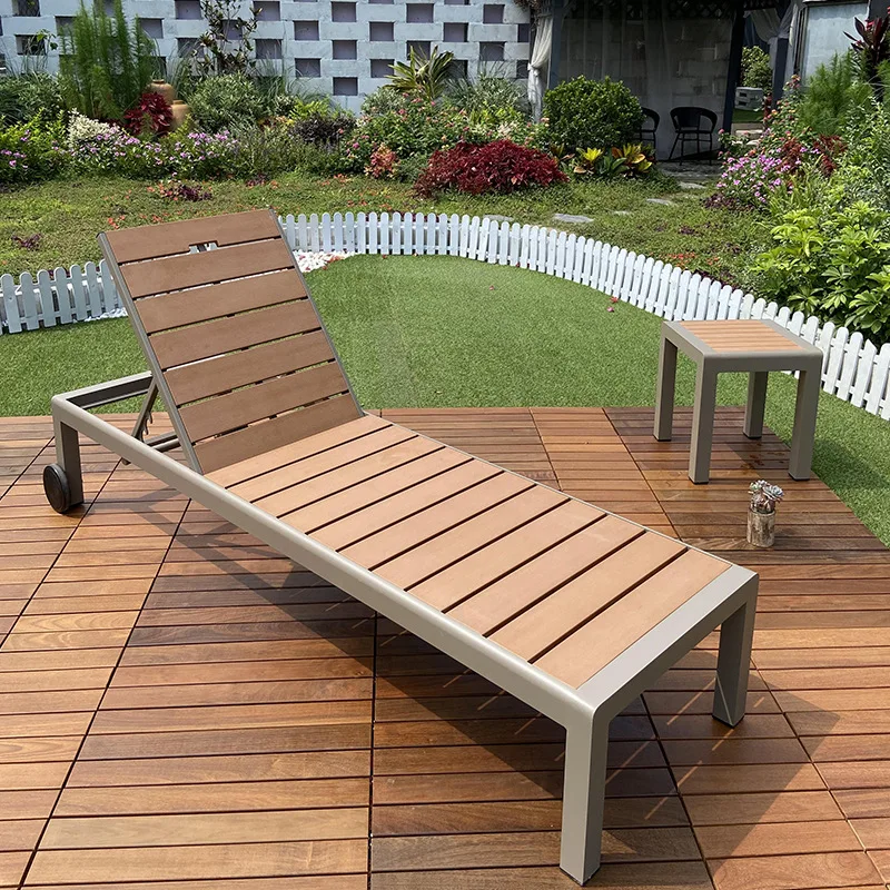 

Hotel swimming pool leisure lounger bed and breakfast Internet celebrity outdoor bed plastic wood lounger bed seaside resort