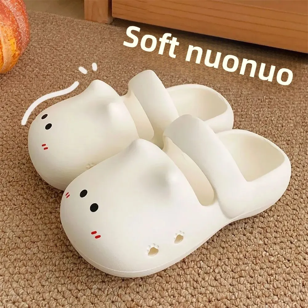 New Women's Summer Cat Thong Slippers Anti-Slip Cute Thick Bottom Sensation Head Covering Slippers Comfortable Slip-On Sandals