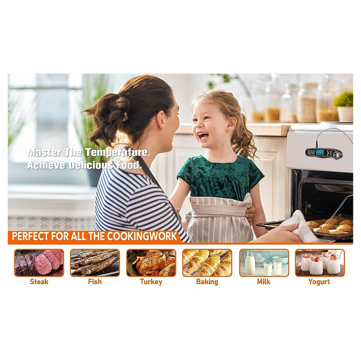 

B43C Kitchen Digital Thermometer Instant Read Meat Oven Thermometer with Probe for Cooking Fast&Precise Food with Backlight