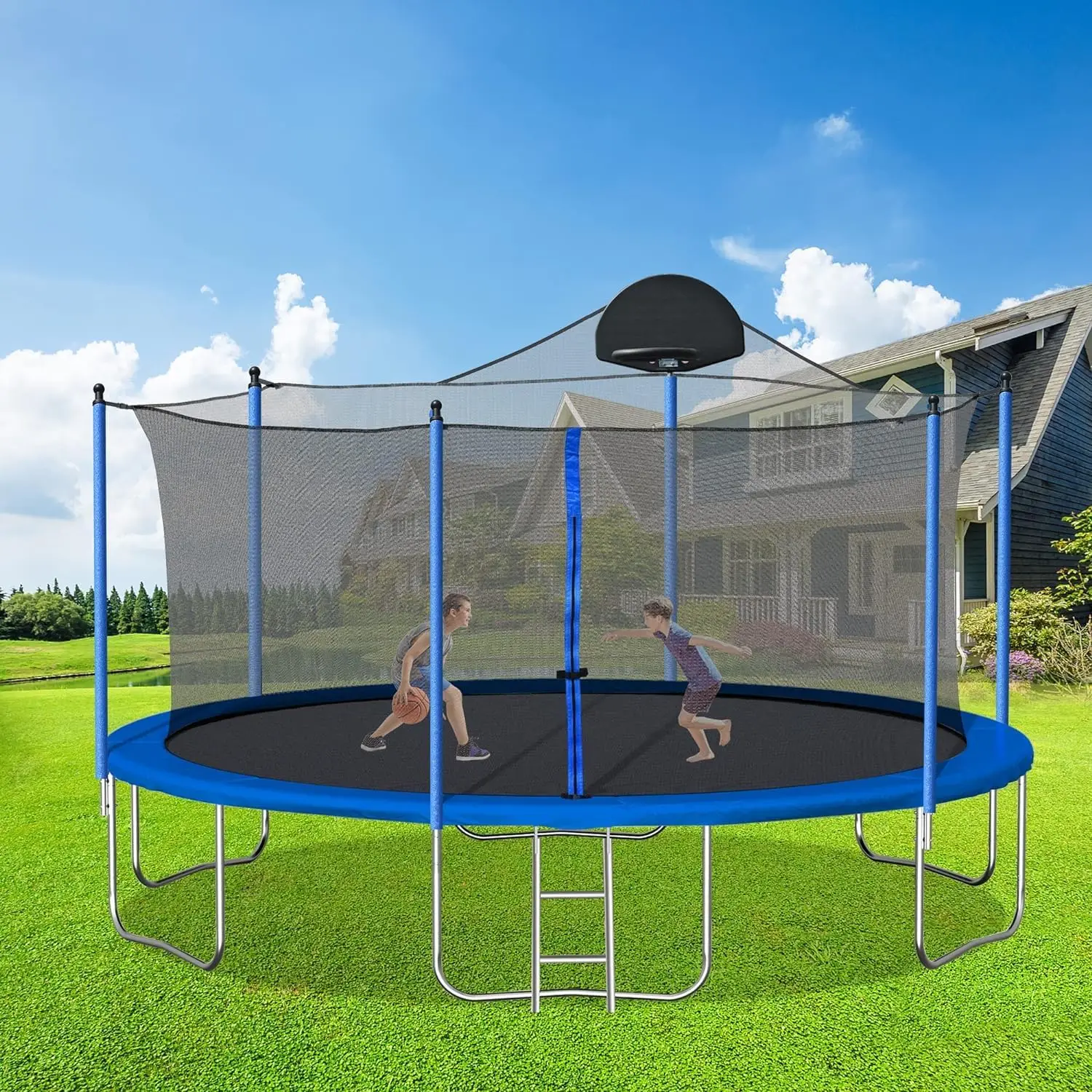 

Trampoline Set with Swing, Slide, Basketball Hoop,Sports Fitness Trampolines