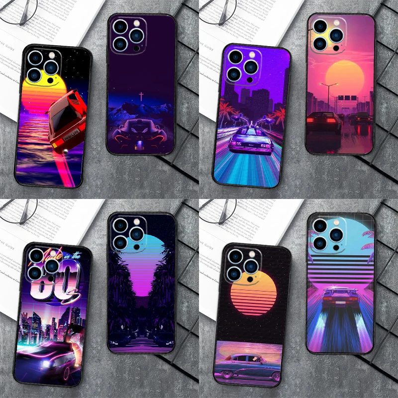 Synthwave 80s Retro Car Phone Cover For iPhone 16 15 12 11 13 14 Pro Max Mini X XR XS Max Plus Phone Case