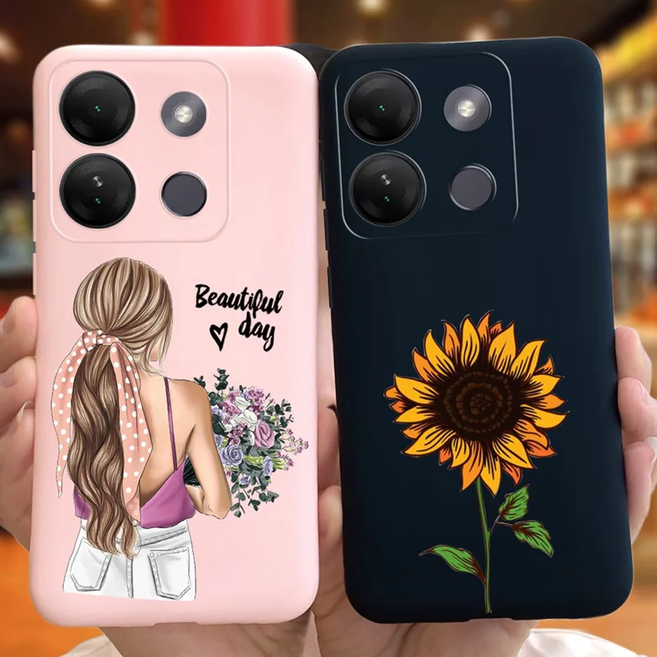 Case For Infinix Smart 7 HD Fashion Girl Sunflower Pattern Jelly Phone Bumper On Infinix Smart 7HD X6516 Soft Silicon Back Cover