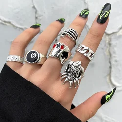 6 Piece Set Poker Clown Rings for Men Vintage Punk Skull Head Ghost Claw Fashion Ring For Women Unisex Motor Biker Ring ring
