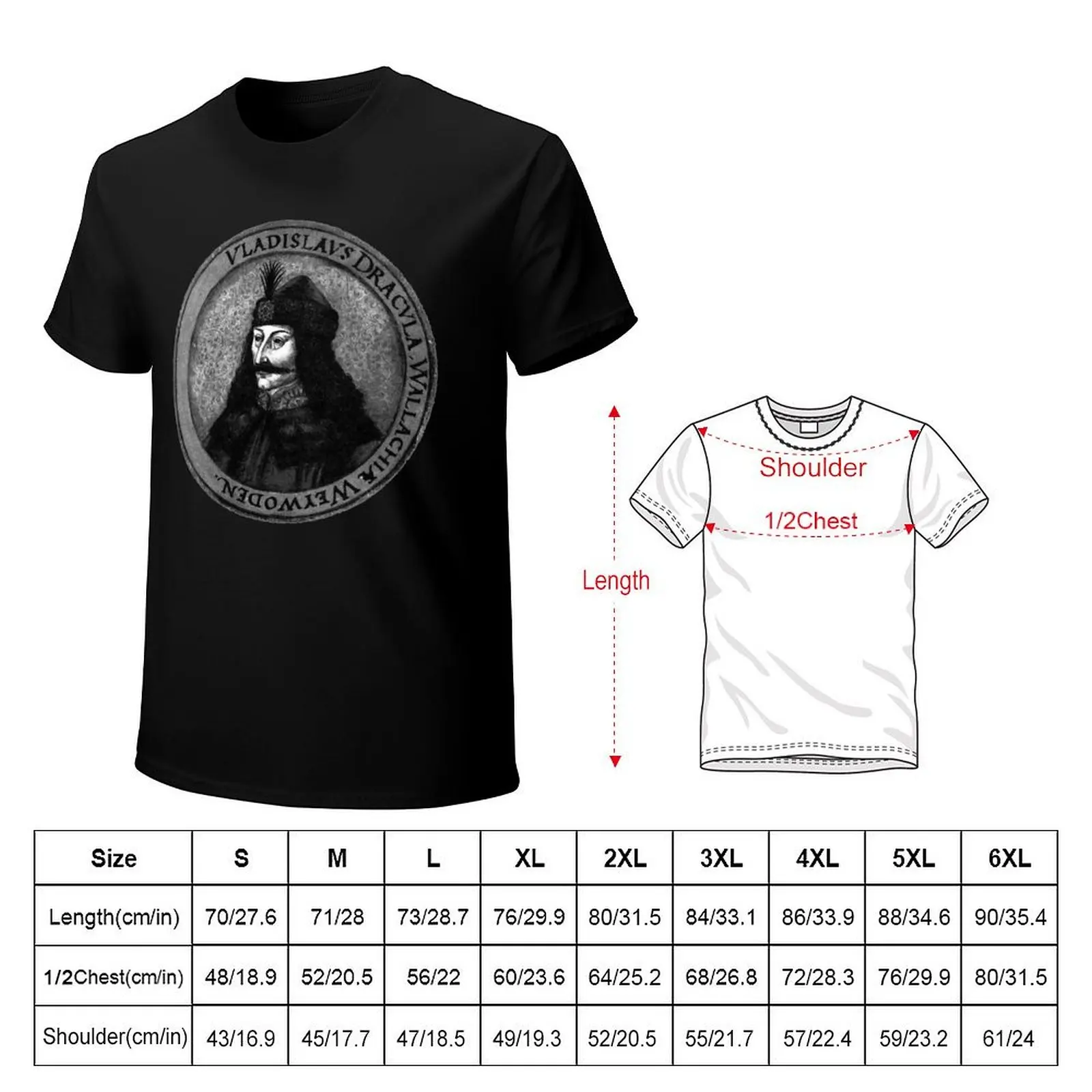Vlad Dracula Tepes The Impaler Vampire T-Shirt Art Pattern Printed Casual Top