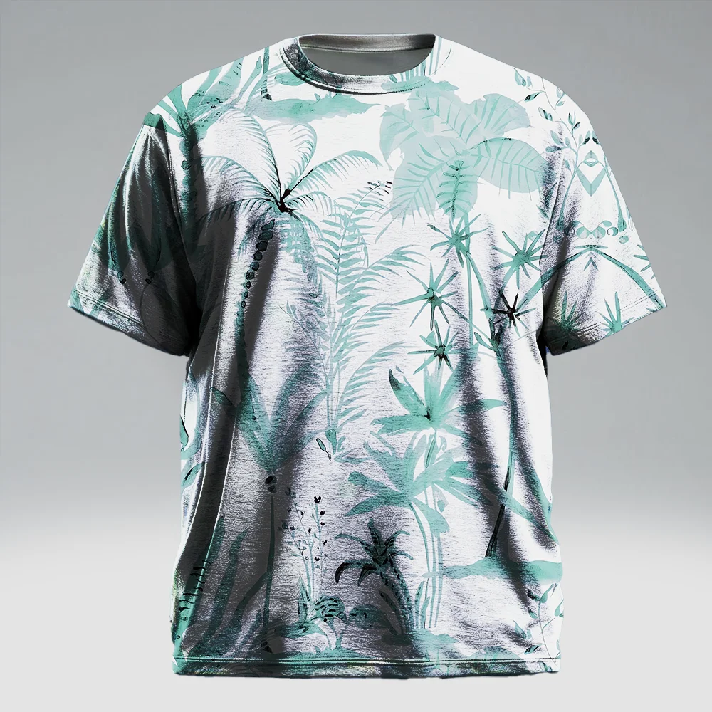 

S-9xl plus size Men's Short Sleeve T-Shirt: Coconut Tree Vibe - Sleek Tropical Palm Prints, Wrinkle-Resistant,