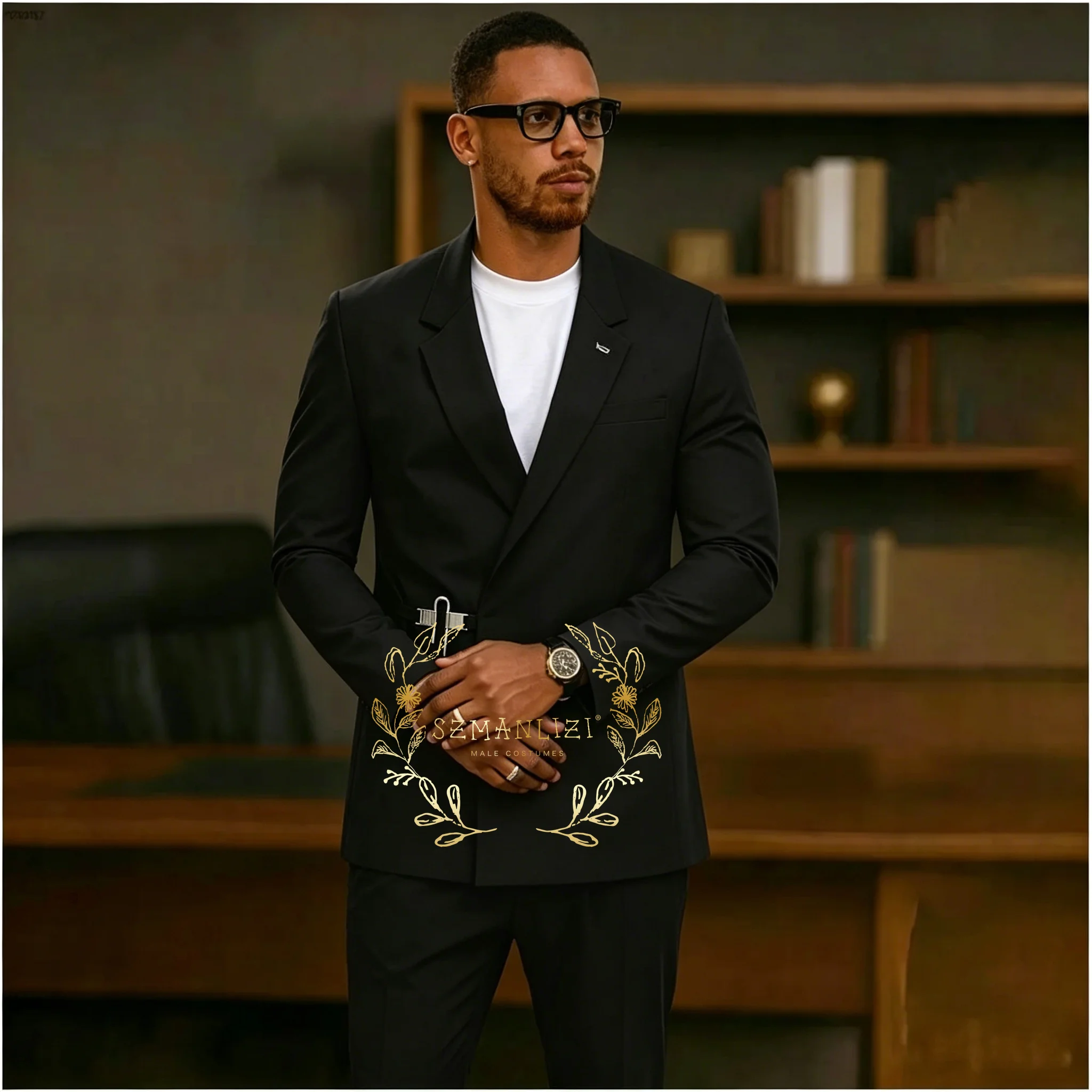 

Black Business Casual Suit for Men Jacket Pants 2 Piece Party Wedding Groom Tuxedo Double Breasted Men's Suit Blazer Sets