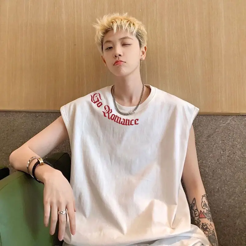 

Men's Summer Sleeveless Tank Tops Loose Fit O Neck Printed Cotton Streetwear Vests Casual Sports Gym Tees