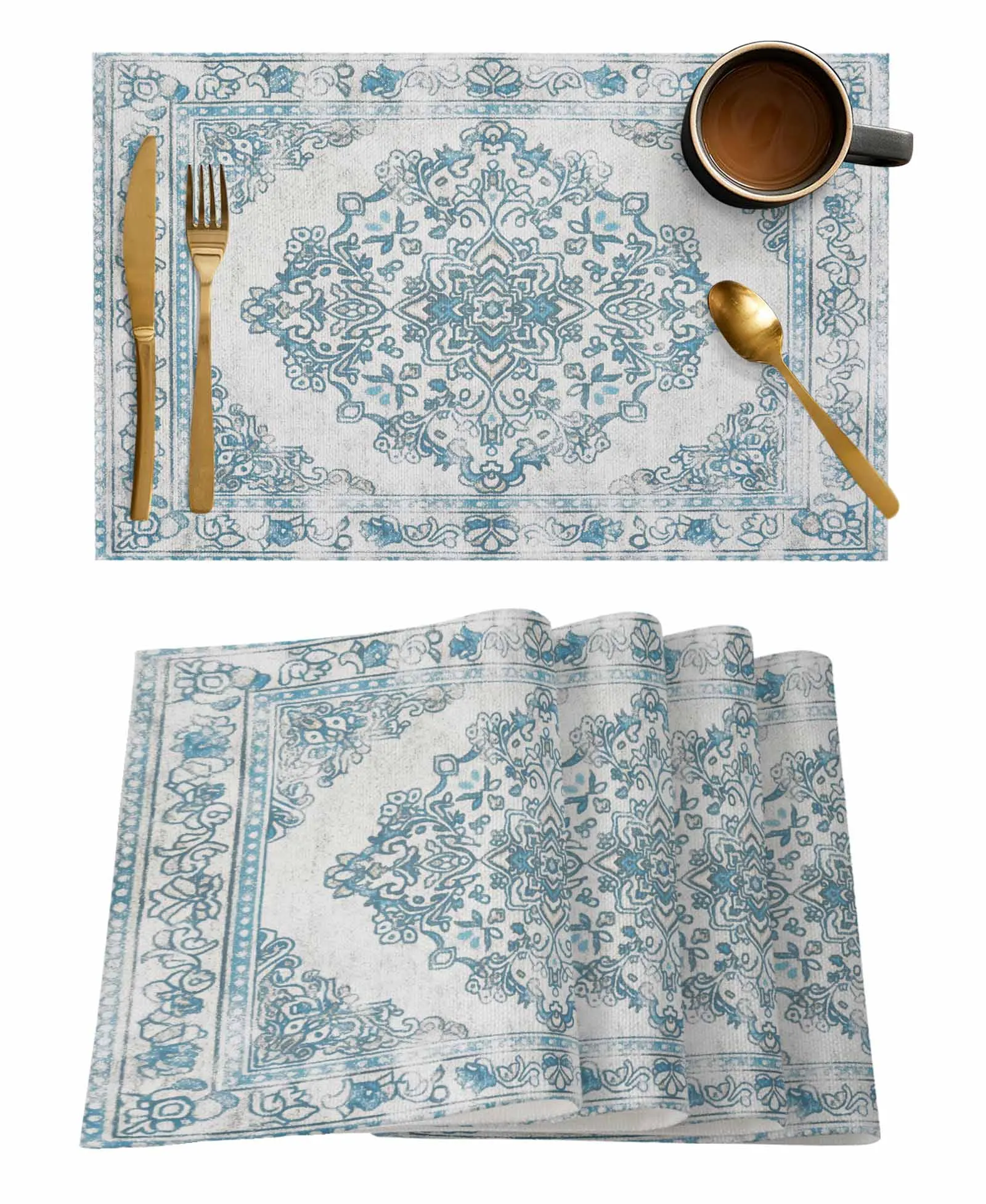 Ethnic Style Retro Persian Pattern Floral Kitchen Tableware Cup Bottle Placemat Coffee Pads 4/6pcs Desktop Mats