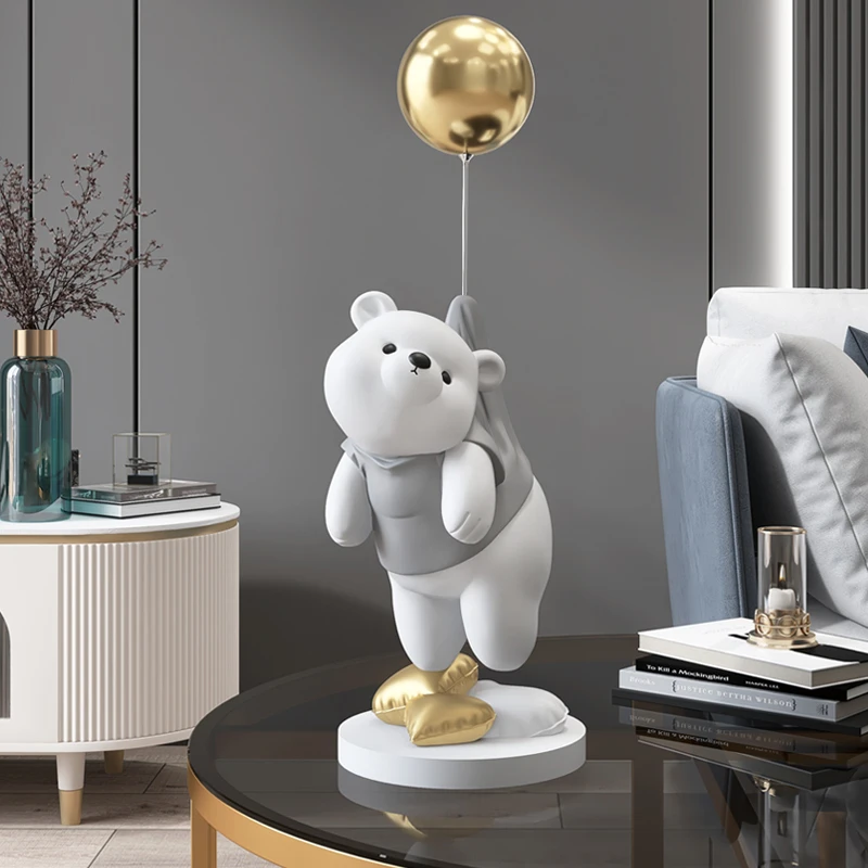 Imagem -02 - Urso Polar dos Desenhos Animados Animais Resina Estátua de Vinho Armário Varanda Estatuetas Mesa Decoração Escultura Decoração para Casa Nordic Presente Casamento