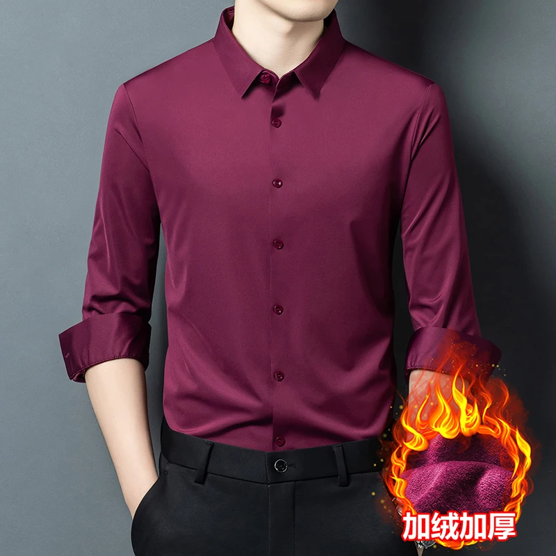 

High End Shirt for Men in Spring and Autumn, Long Sleeved Elastic Business, No Ironing, Hanging Feeling,middle-aged Casual Shirt