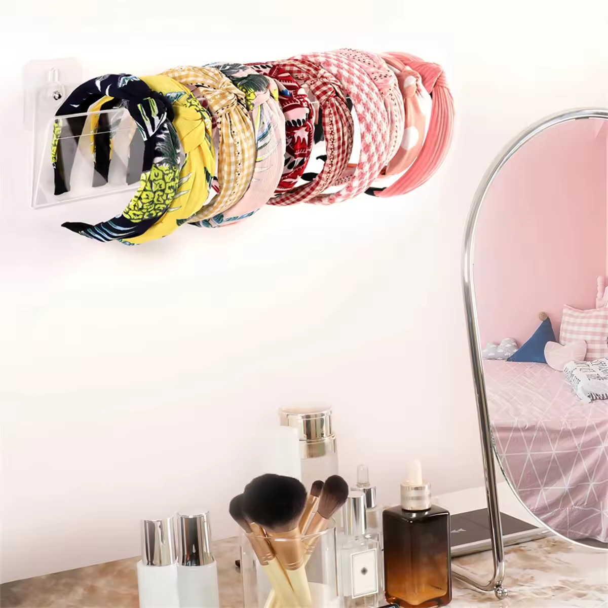 מדף אחסון תצוגה לתצוגת תכשיטים מאקריליק תלוי על הקיר, מדבקת דבק פשוטה להתקנת סרט ראש