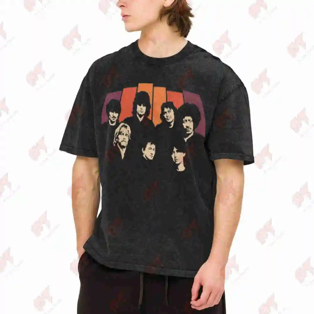 Pino Daniele Portrait Orange Red Vintage Washed Tee Pure Cotton T-Shirt