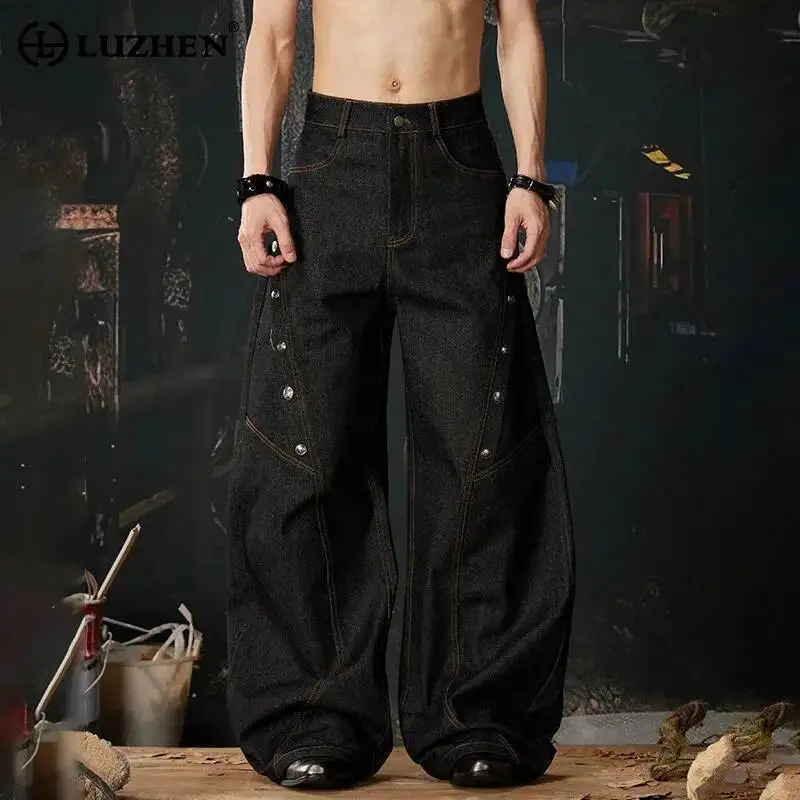 LUZHEN 2026 New Original Buttoned Decorate Patchwork Design Loose Straight Jeans Men Trendy Niche Casual Denim Pants Male JY6761